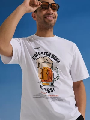 Obrázek produktu Sinsay - Bavlněné tričko s potiskem piva - bílá