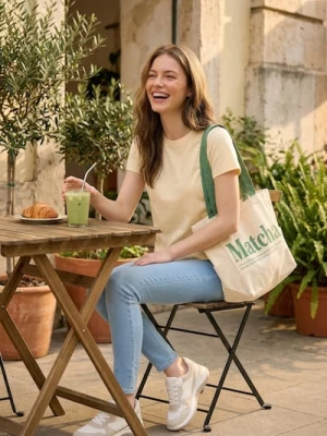 Obrázek produktu Sinsay - Bavlněné tričko z hustého interlockového úpletu - yellow jeans