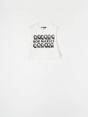 Obrázek produktu Sinsay - Bavlněný crop top bez rukávů s potiskem Bob Marley - krémová