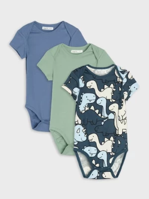 Obrázek produktu Sinsay - Bawełniane body z motywem dinozaurów 3 pack - mid blue