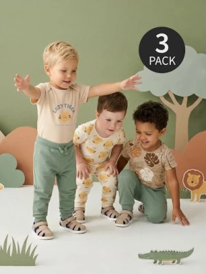 Obrázek produktu Sinsay - Bawełniane body z motywem tygrysa 3 pack - kremowy