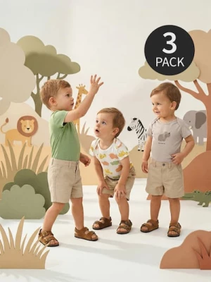 Obrázek produktu Sinsay - Bawełniane body z motywem zwierząt safari 3 pack - szary