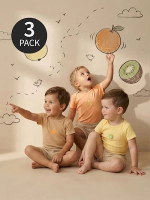 Obrázek produktu Sinsay - Bawełniane body z nadrukiem owocowym 3 pack - beżowy