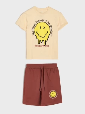 Obrázek produktu Sinsay - Bawełniany komplet loose fit: koszulka i szorty SmileyWorld® - bordowy