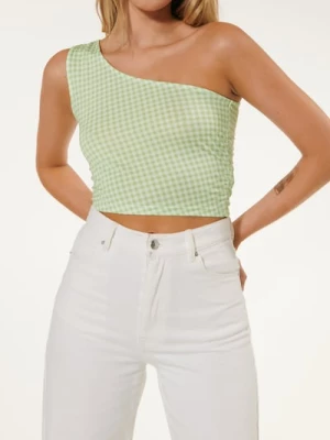 Obrázek produktu Sinsay - Crop top na jedno rameno s kostkovaným vzorem - zelená