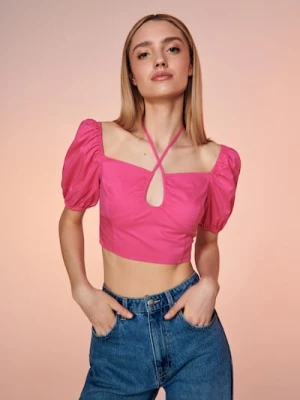 Obrázek produktu Sinsay - Crop top s ozdobným vázáním - sytě růžová
