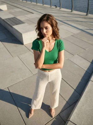 Obrázek produktu Sinsay - Crop top z žebrovaného úpletu - zelená
