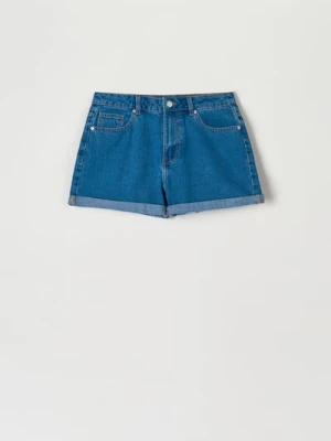 Obrázek produktu Sinsay - Džínové kraťasy high waist mom - námořnická modrá