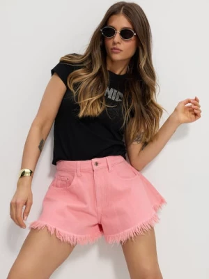 Obrázek produktu Sinsay - Džínové šortky high waist s třepenými nohavicemi - růžová
