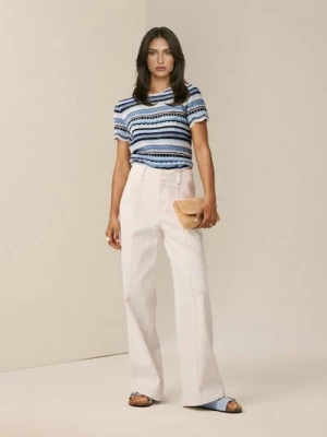 Obrázek produktu Sinsay - Džínsy wide leg comfort s prošitím - bílá