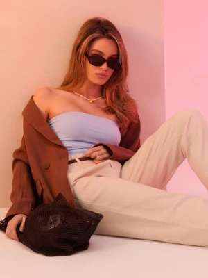 Obrázek produktu Sinsay - Džíny mom paperbag s vysokým pasem - béžová