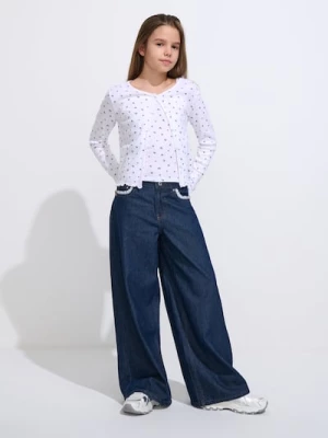 Obrázek produktu Sinsay - Džíny s širokými nohavicemi a krajkovým lemem - indigo jeans