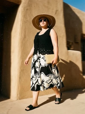 Obrázek produktu Sinsay - Flared midi skirt in floral print with viscose and linen blend - vícebarevná