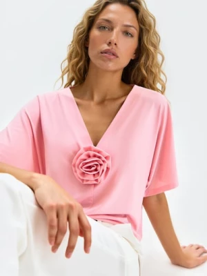 Obrázek produktu Sinsay - Halenka s kimono rukávy a 3D růží - růžová
