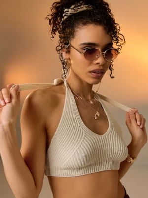 Obrázek produktu Sinsay - Halter top se zavazováním za krkem - krémová