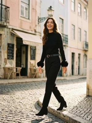 Obrázek produktu Sinsay - Kalhoty straight fit s páskem - černá