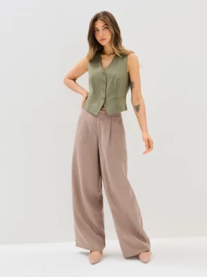 Obrázek produktu Sinsay - Kalhoty wide leg s lyocellem a příměsí lnu - béžová