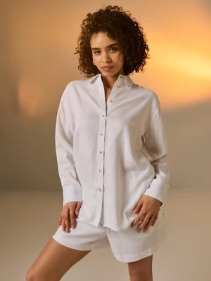 Obrázek produktu Sinsay - Košile oversized s příměsí lnu - bílá