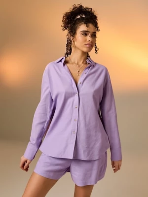Obrázek produktu Sinsay - Košile oversized s příměsí lnu - levandulová