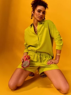 Obrázek produktu Sinsay - Košile oversized s příměsí lnu - neonová