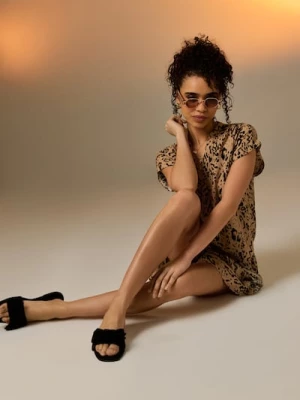 Obrázek produktu Sinsay - Kožené pantofle s mašlí - černá
