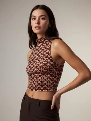 Obrázek produktu Sinsay - Krátká halenka s rolákem a geometrickým potiskem - tmavě hnědá