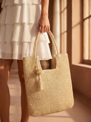 Obrázek produktu Sinsay - Large woven shoulder bag with charm - krémová