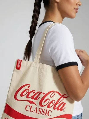 Obrázek produktu Sinsay - Látková shopper taška s potiskem Coca Cola - krémová