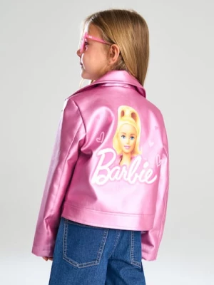 Obrázek produktu Sinsay - Lesklá motorkářská bunda z imitace kůže s potiskem na zádech Barbie - růžová