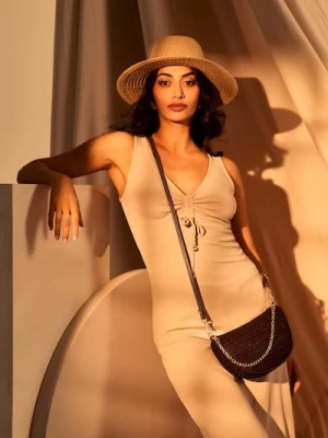 Obrázek produktu Sinsay - Malá taška crossbody s pletením a řetízkem - tmavě hnědá