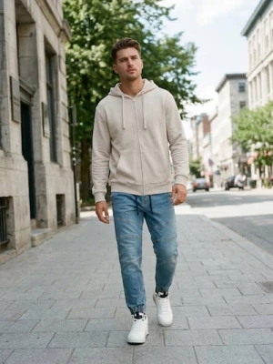 Obrázek produktu Sinsay - Mikina na zip s kapucí - béžová