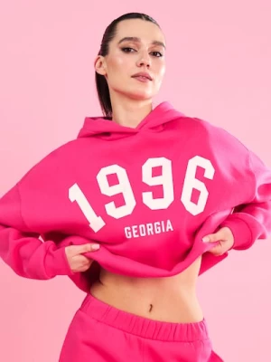 Obrázek produktu Sinsay - Mikina s kapucí s nízkým ramenním švem a potiskem "1996 Georgia" Gym Hard - sytě růžová