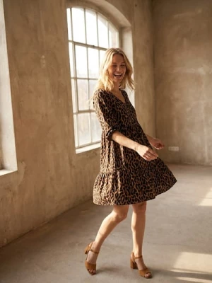 Obrázek produktu Sinsay - Mini babydoll šaty s leopardím vzorem - hnědá