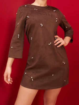 Obrázek produktu Sinsay - Mini šaty z imitace semiše s kamínky - hnědá