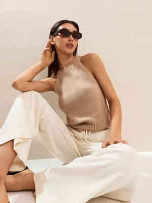 Obrázek produktu Sinsay - Pletená halenka bez rukávů typu halter - béžová