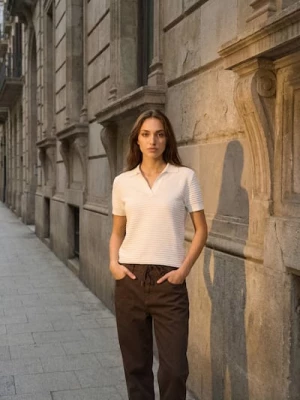 Obrázek produktu Sinsay - Pletená halenka polo - krémová