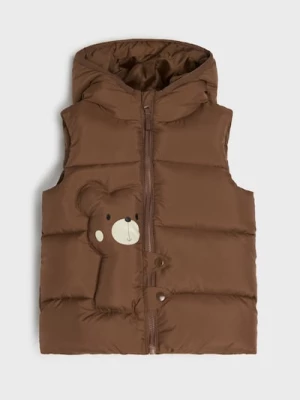 Obrázek produktu Sinsay - Pikowana kamizelka puffer z kapturem z motywem misia - brązowy