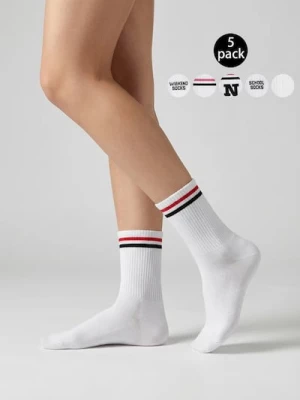 Obrázek produktu Sinsay - Sada bílých ponožek s nápisy a proužky 5 pack - vícebarevná