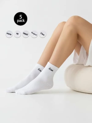 Obrázek produktu Sinsay - Sada krátkých ponožek s nápisy v různých jazycích 5 pack - bílá