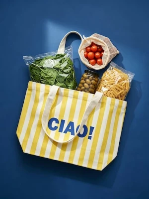 Obrázek produktu Sinsay - Shopper taška přes rameno s pruhy a nápisem - žlutá