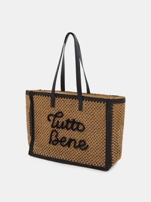 Obrázek produktu Sinsay - Velká pletená shopper taška s nápisem - béžová