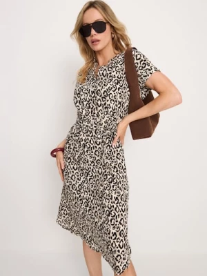 Obrázek produktu Sinsay - Viskózové midi šaty s kimono rukávy s leopardím vzorem - béžová
