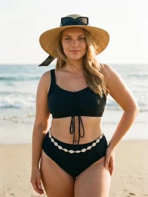 Obrázek produktu Sinsay - Vrchní díl bikin s řasením a nastavitelným zavazováním vpředu Plus Size - černá