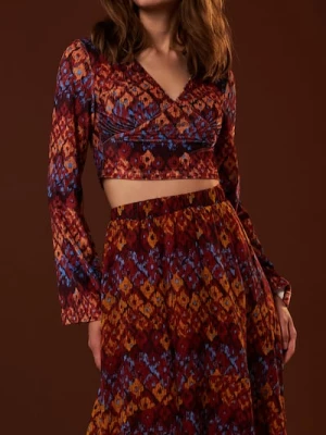 Obrázek produktu Sinsay - Vzorovaná crop top halenka s dlouhými rukávy - vícebarevná