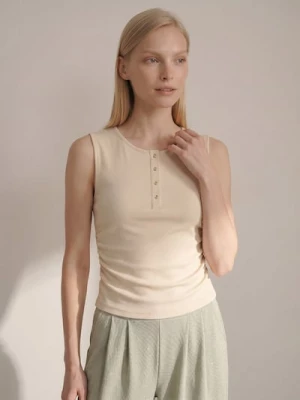 Obrázek produktu Sinsay - Žebrovaná halenka bez rukávů s knoflíky s příměsí viskózy - žlutá