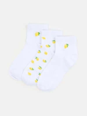 Obrázek produktu Sinsay - Žebrované ponožky s motivem citronů 3 pack - bílá