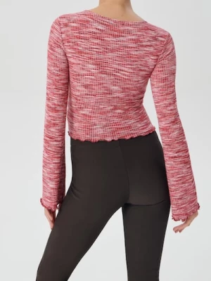 Obrázek produktu Sinsay - Žebrovaný crop top s dlouhými rukávy a zvlněným lemem - červená