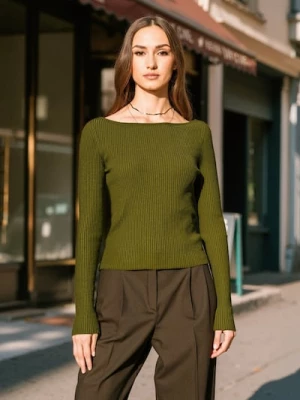 Obrázek produktu Sinsay - Žebrovaný svetr s viskózou - khaki