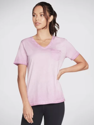 Obrázek produktu Skechers Ženy Diamond Wash Hatha V-Neck tričko s kapsou v Fialový/ Syte Ruzová, Velikost XS