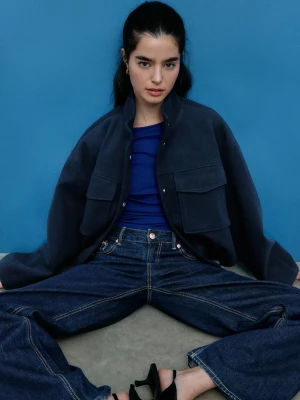 Obrázek produktu Stradivarius Bunda Balonového Střihu Kapsami A Měkkým Omakem Dark Blue S